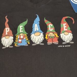 Life Is Good Shirt Womens XL Black Peace Gnome Christmas Holiday Crusher Lite